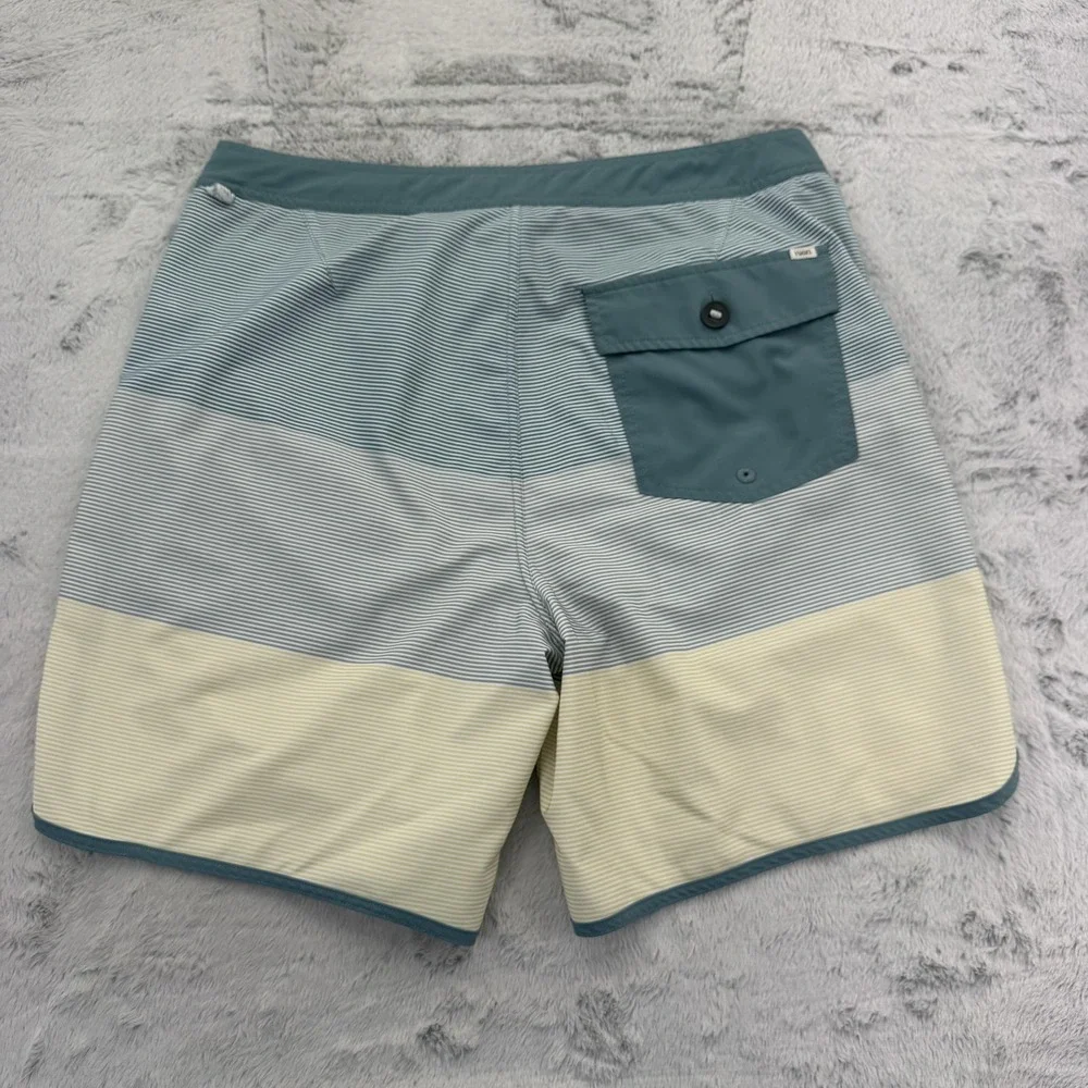 Vuori Shorts Mens 32 Blue Stripe Swim Trunks Drawstring Back Pocket Stretch
